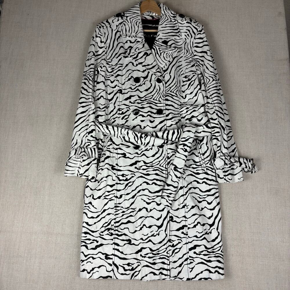 Wilsons Leather Pelle Studio Zebra Print Womens Trench Coat XL